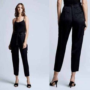 L'agence Roxy Paperbag Self Tie Zip Fly Satin Pants Women's Black Size: 0 NWT